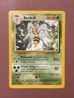 Pokemon TCG Beedrill Card 17/102 Rare Unlimited Base Set NM / LP Condition - Image 1