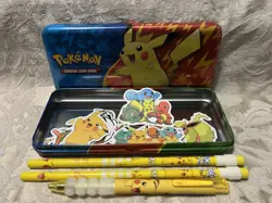 Pokemon TCG Pikachu Tin Pencil Box COLLECTORS TIN W/ Pencils, Pen & Stickers - Image 2