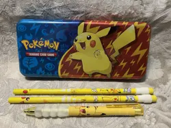 Pokemon TCG Pikachu Tin Pencil Box COLLECTORS TIN W/ Pencils, Pen & Stickers - Image 4
