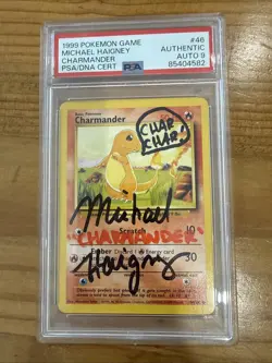 PSA 1999 Pokemon Charmander Base Unlimimted 46/102 Signed Auto Michael Haigney - Image 1