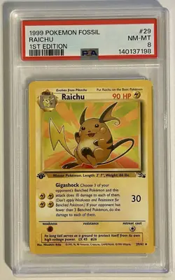 1999 Pokemon Fossil Raichu 1st Edition #029/62 PSA NM-MT 8 - Image 1