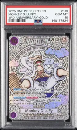 2025 ONE PIECE OP11-A FIST OF DIVINE SPEED 3RD ANV-GOLD MONKEY D. LUFFY PSA 10 - Image 1
