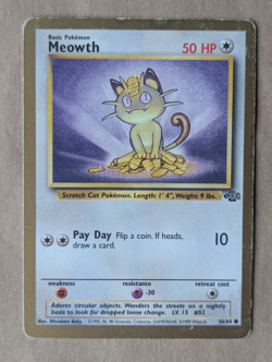 Pokemon TCG Meowth 56/64 Jungle Gold Border Promo Rare Vintage - Image 1