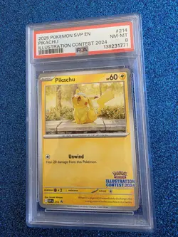 PIKACHU 2025 POKEMON SV BLACK STAR PROMOS SVP EN #214 ILLUSTRATION CONTEST PSA 8 - Image 2