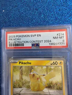 PIKACHU 2025 POKEMON SV BLACK STAR PROMOS SVP EN #214 ILLUSTRATION CONTEST PSA 8 - Image 3