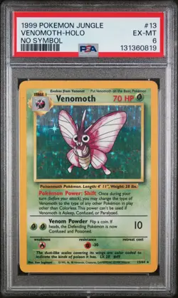 1999 POKEMON JUNGLE #13 VENOMOTH-HOLO NO SYMBOL ERROR PSA 6 - Image 1