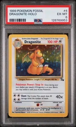POKEMON DRAGONITE Fossil Holo Rare WOTC 4/62 PSA 6 EX-MT - Image 1