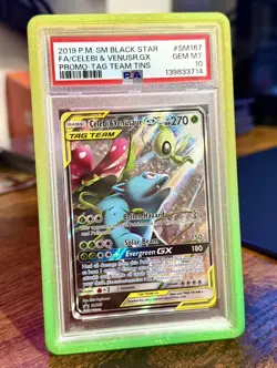 2019 POKEMON SM BLACK STAR PROMO #SM167 FULL ART/CELEBI & VENUSAUR GX PSA 10 - Image 1