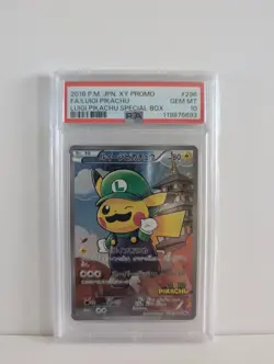 2016 POKEMON JPN XY PROMO #296 FULL ART/LUIGI PIKACHU PSA 10 - Image 1