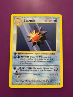 Pokemon Starmie 64/102 Base Set, Shadowless, 1st Edition LP+ Close To NM - Image 2