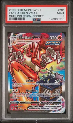 2021 Pokemon Blaziken VMAX Secret #201 Full Art Chilling Reign PSA 9 Mint - Image 1