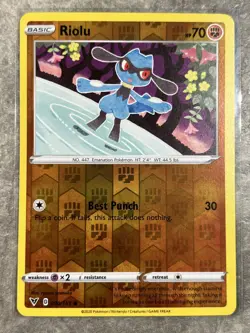 Riolu 090/185 Pokemon TCG Card Swsh04: Vivid Voltage Reverse Holo (Near Mint) - Image 1