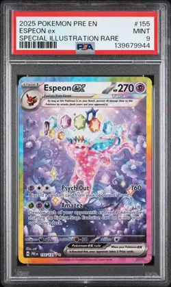 PSA 9 MINT Espeon ex 155/131 Sv: Prismatic Evolutions Holo Pokemon 2025 - Image 1