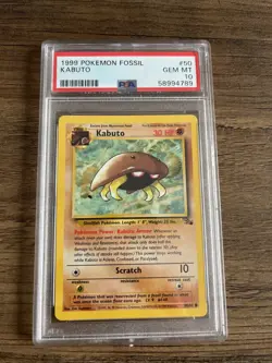 1999 Pokemon TCG Kabuto Fossil Psa 10 Gem Mint 50/62 - Image 1