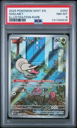 2025 POKEMON WHT EN-WHITE FLARE #093 SHELMET ILLUSTRATION RARE PSA 8 - Image 1
