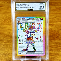 Pokemon Stellar Crown Cinderace EX 157/142 AGS Mint+ 9.5 Holo Secret Rare 2024 - Image 1