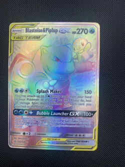 Pokemon SM Cosmic Eclipse Blastoise & Piplup GX Secret Rare Holo Card 253/236 - Image 1