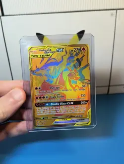 POKEMON RESHIRAM & CHARIZARD GX SM247 TAG TEAM GOLD PROMO NEAR MINT - Image 1