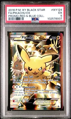 Pokemon Pikachu 2016 XY Black Star XY124 Promo Red & Blue Coll EX Full Art PSA 5 - Image 1