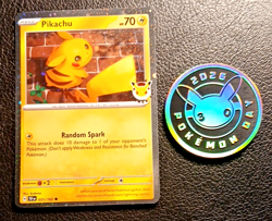 Pokemon TCG Pikachu 051/162 Cosmos, Pokemon Day 2026 + 30th Year Pikachu Coin - Image 2