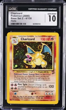 2000 POKEMON BASE SET 2 HOLO #4 CHARIZARD CGC 10 GEM MINT - Image 1