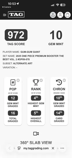 TAG 10 GEM MINT English One Piece 2025 Gum-Gum Giant OP09-078 Alternate Art - Image 5