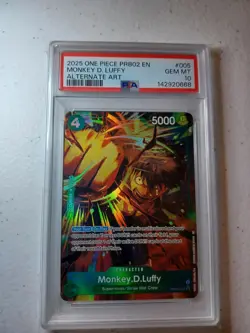 PSA 10 Gem Mint One Piece PRB02-005 Monkey D. Luffy Alternate Art English - Image 1