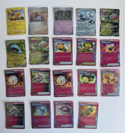 19-Card Pokemon English Card Lot With Ex’s, Pokeballs, Pikachu’s, & Ace Specs - Image 1