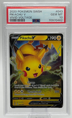 2020 POKEMON SWORD & SHIELD VIVID VOLTAGE #043 PIKACHU V PSA 10 GEM MINT - Image 1