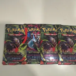 Pokemon TCG - PHANTASMAL FLAMES - Sleeved Booster Pack COMPLETE ART SET - 4Packs - Image 1