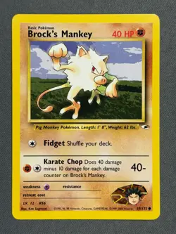 Brock's Mankey 68/132 Gym Heroes Series Common Basic Pokemon Card WOTC 2000 NM - Image 1