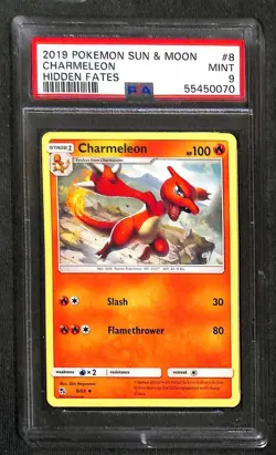 2019 POKEMON SUN & MOON HIDDEN FATES #8 CHARMELEON - PSA 9 MINT - Image 1
