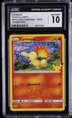 2021 POKEMON MCDONALD'S COLL - CONFETTI HOLO #10/25 CYNDAQUIL CGC 10 GEM MINT - Image 1