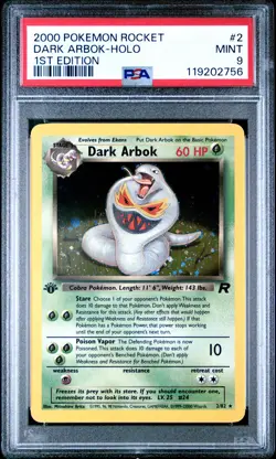 2000 Team Rocket Dark Arbok #2 1st Edition Holo PSA 9 - Image 1