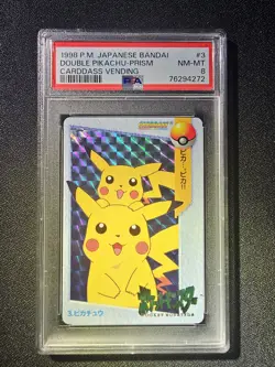 [PSA 8] 1998 Bandai Carddass Vending #3 Double Pikachu Prism Japan Pokemon F/S - Image 1