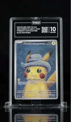 Pokemon Pikachu TCG Grey Felt Hat Van Gogh TAG 10 Gem Mint - Image 1