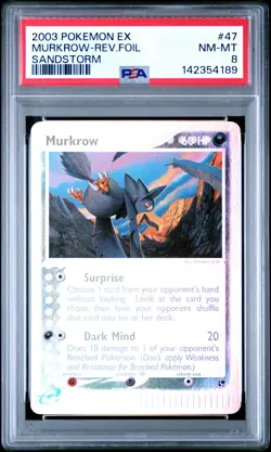 2003 POKEMON EX SANDSTORM #47 MURKROW-REVERSE FOIL PSA 8 - Image 1