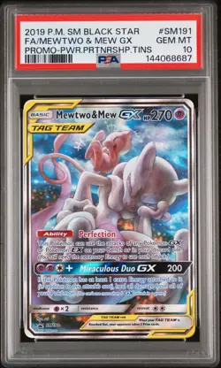 2019 POKEMON SM BLACK STAR PROMO #SM191 FULL ART/MEWTWO & MEW GX PSA 10 - Image 1