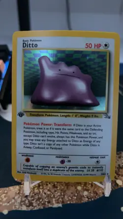Pokemon TCG Fossil Ditto 1st Edition Holo Rare Card 3/62 LP+/NM Condition - Image 1