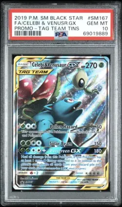 2019 POKEMON SM BLACK STAR PROMO #SM167 FULL ART/CELEBI & VENUSAUR GX PSA 10 - Image 1