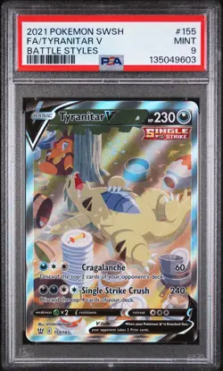 2021 POKEMON SWORD & SHIELD BATTLE STYLES #155 FULL ART/TYRANITAR V PSA 9 - Image 1