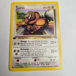 Pokemon TCG Jungle 1st Edition Uncommon: Tauros 47/64 MP - Image 1