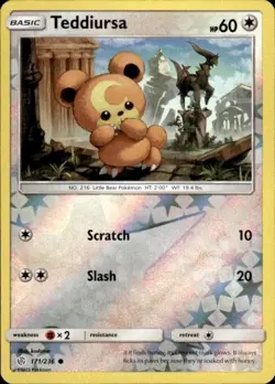 Pokemon Reverse Holo Teddiursa SM - Cosmic Eclipse 171/236 LP - Image 1