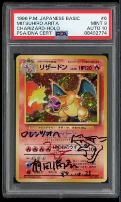 Mitsuhiro Arita Signed 1996 Pokemon Basic JPN #6 Charizard Holo PSA 9 - AUTO 10 - Image 1