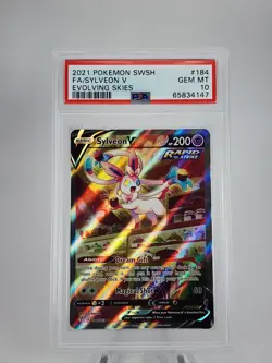 PSA 10 2021 POKEMON SWORD & SHIELD EVOLVING SKIES SYLVEON V 184 FULL ART - Image 1