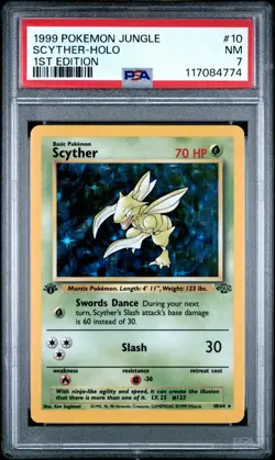 1999 POKEMON JUNGLE 1ST ED #10 SCYTHER-HOLO PSA 7 - Image 1