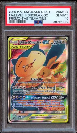 PSA 10 Pokemon Eevee & Snorlax GX Tag Team SM Black Star Promo SM169 - Image 1