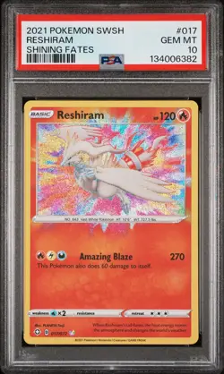 Pokemon TCG Shining Fates Reshiram Card 017/072 Amazing Rare Psa 10 - Image 1