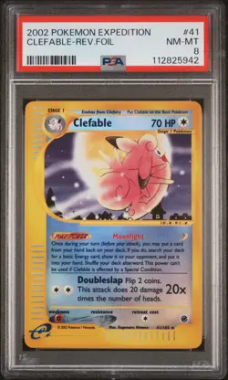 2002 POKEMON EXPEDITION #41 CLEFABLE-REV.FOIL PSA 8 - Image 1