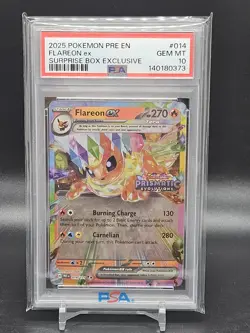 Pokemon Prismatic Evolutions Flareon ex 014/131 Surprise Box Stamped PSA 10 - Image 1